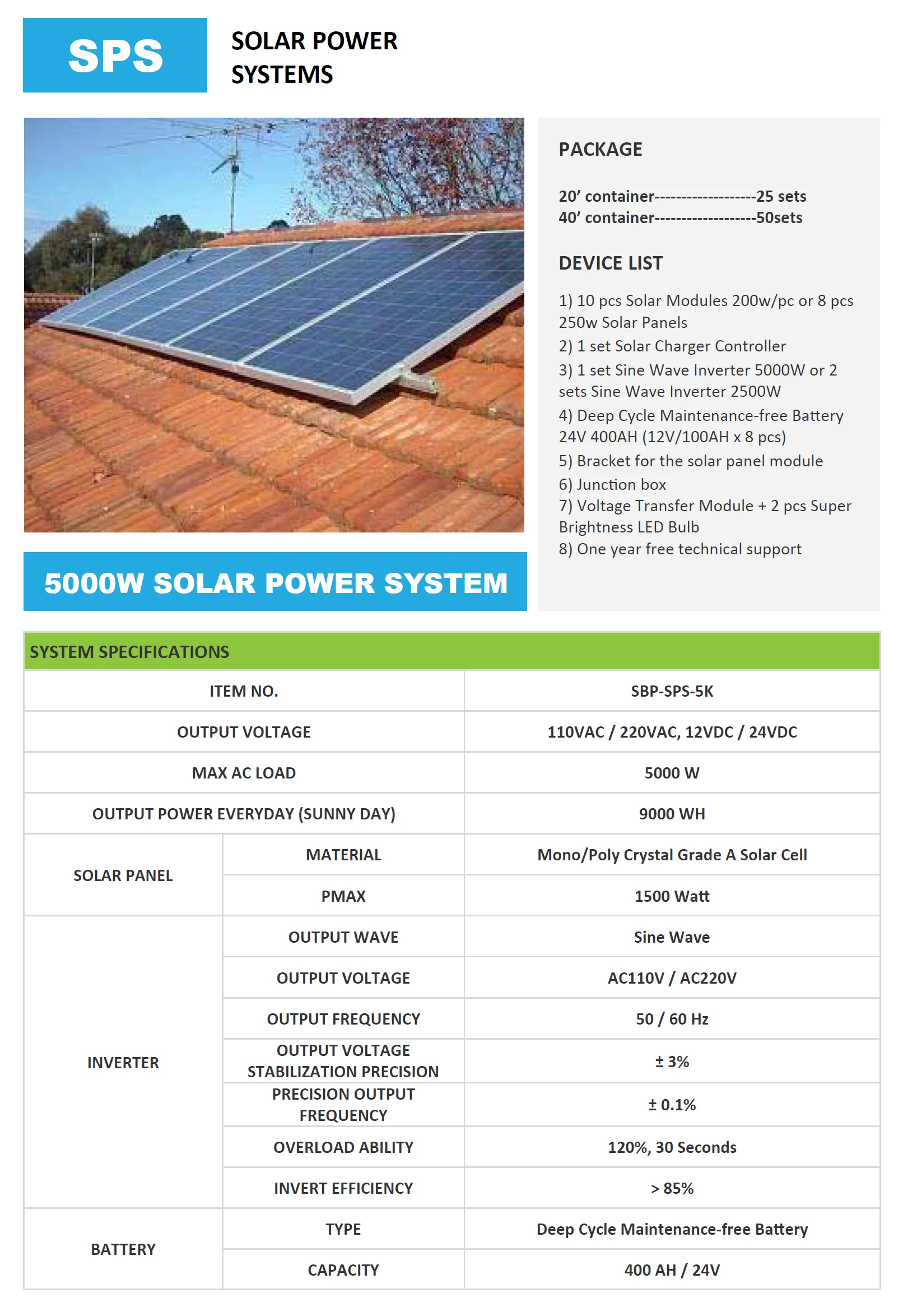 Solar Power System — 5000W