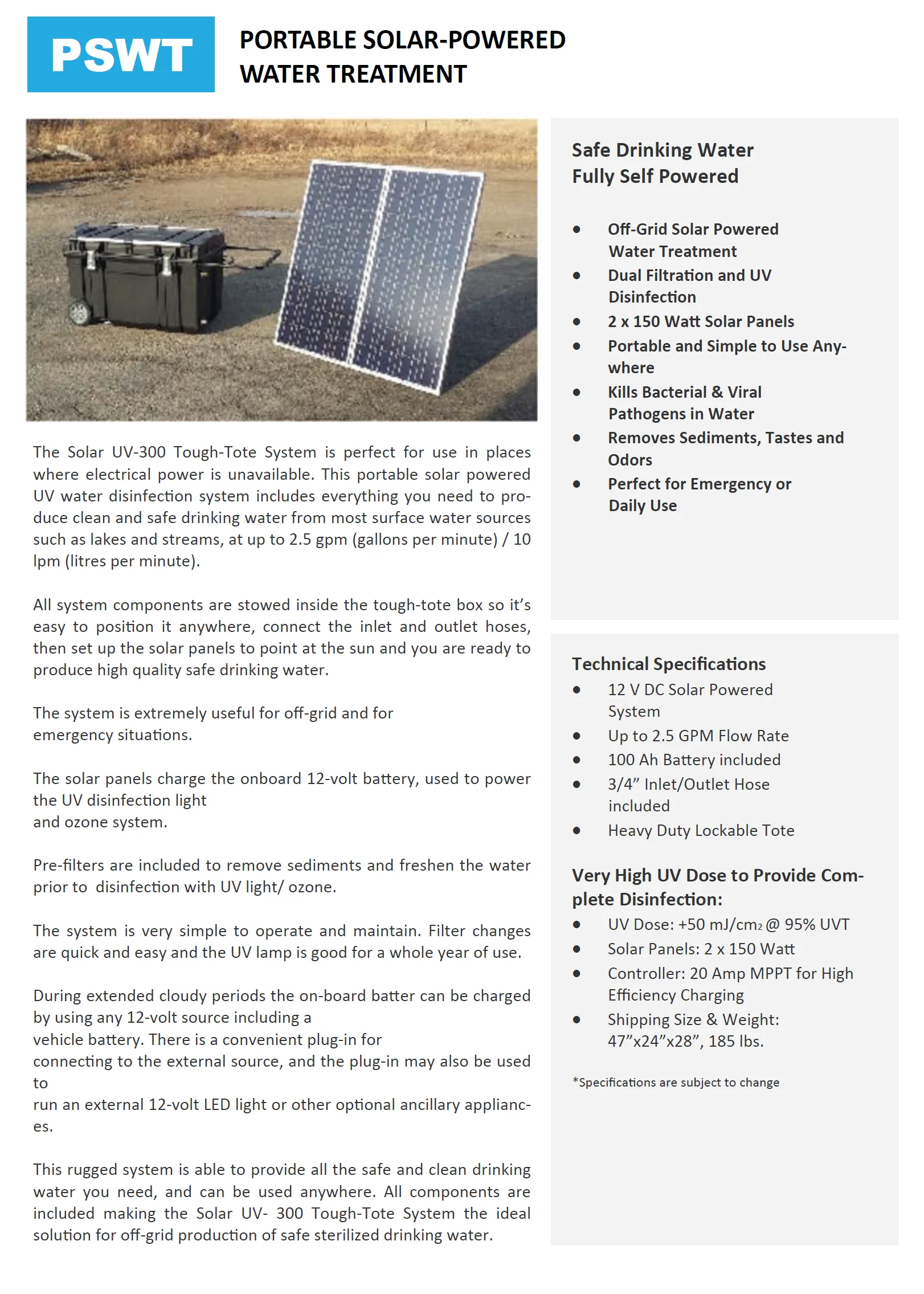 Portable Solar-Powered Water Treatment